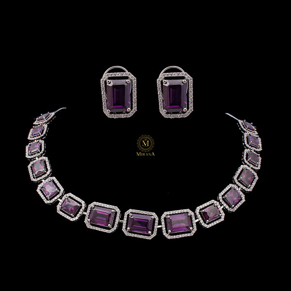 Octo Lavender Coloured CZ Designer Necklace Set