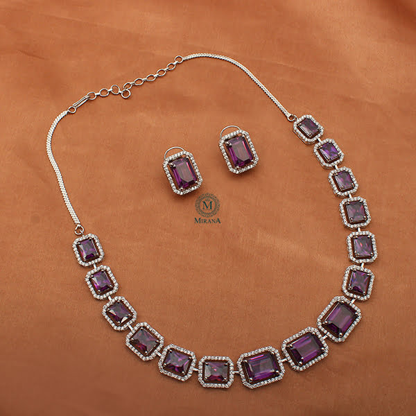 Octo Lavender Coloured CZ Designer Necklace Set