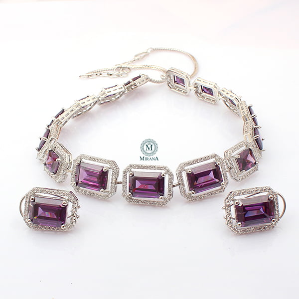 Octo Lavender Coloured CZ Designer Necklace Set