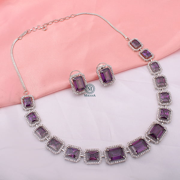 Octo Lavender Coloured CZ Designer Necklace Set