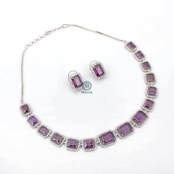 Octo Lavender Coloured CZ Designer Necklace Set