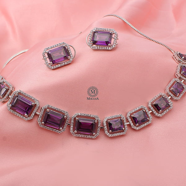 Octo Lavender Coloured CZ Designer Necklace Set