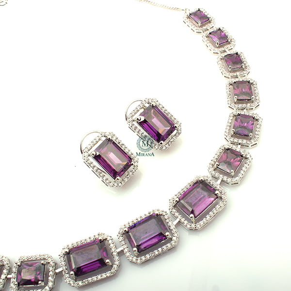 Octo Lavender Coloured CZ Designer Necklace Set