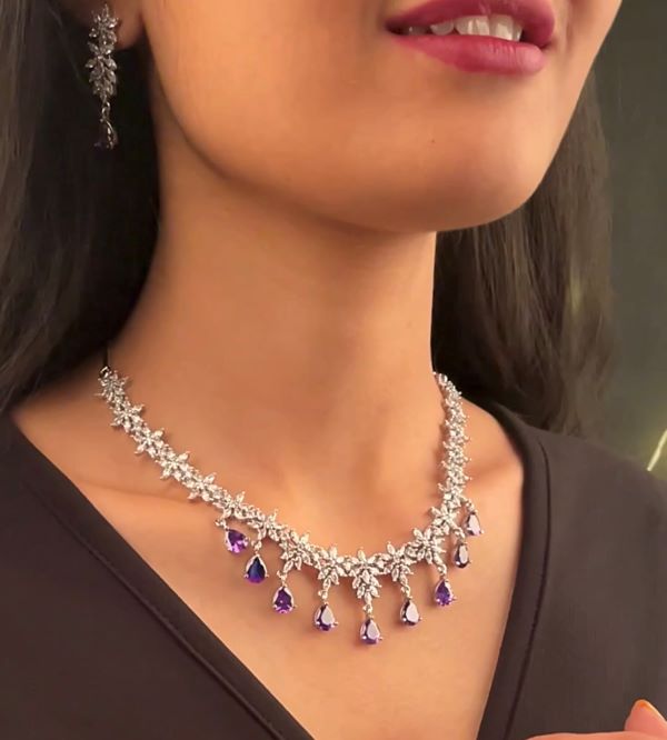 Naisha Lavender Coloured CZ Designer Necklace Set