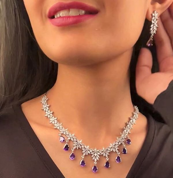 Naisha Lavender Coloured CZ Designer Necklace Set