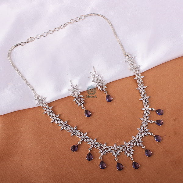 Naisha Lavender Coloured CZ Designer Necklace Set