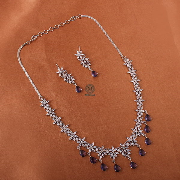 Naisha Lavender Coloured CZ Designer Necklace Set