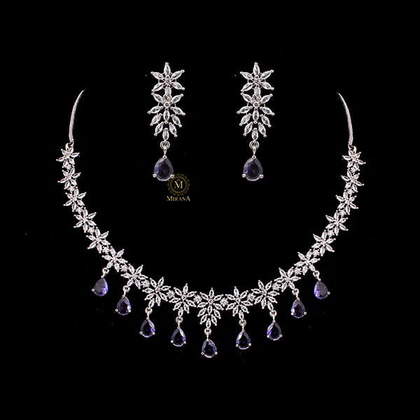 Naisha Lavender Coloured CZ Designer Necklace Set