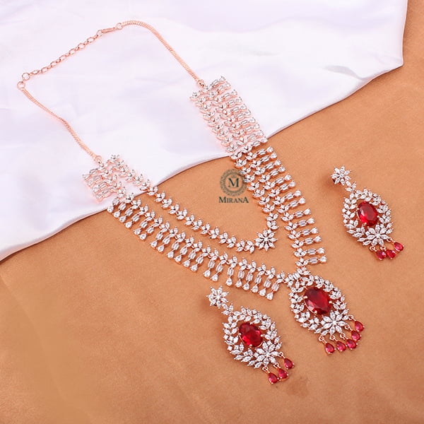 Dia Double Layered Red Designer Necklace Set