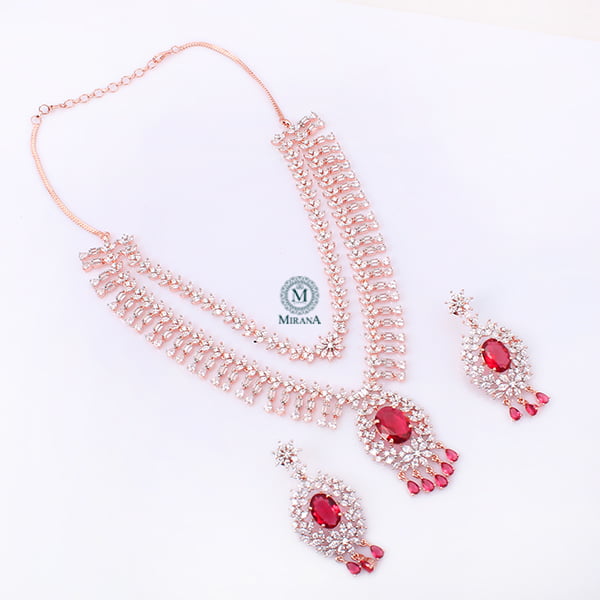 Dia Double Layered Red Designer Necklace Set