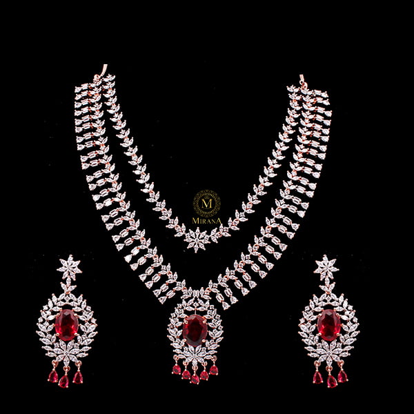 Dia Double Layered Red Designer Necklace Set