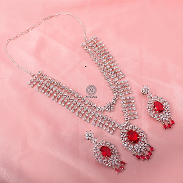 Dia Double Layered Red Designer Necklace Set