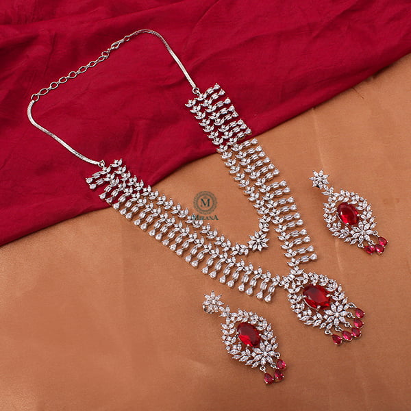 Dia Double Layered Red Designer Necklace Set