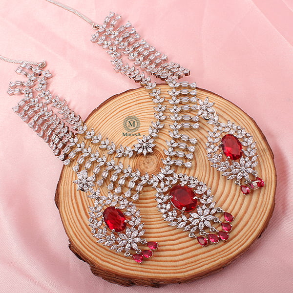 Dia Double Layered Red Designer Necklace Set