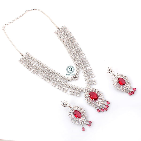 Dia Double Layered Red Designer Necklace Set