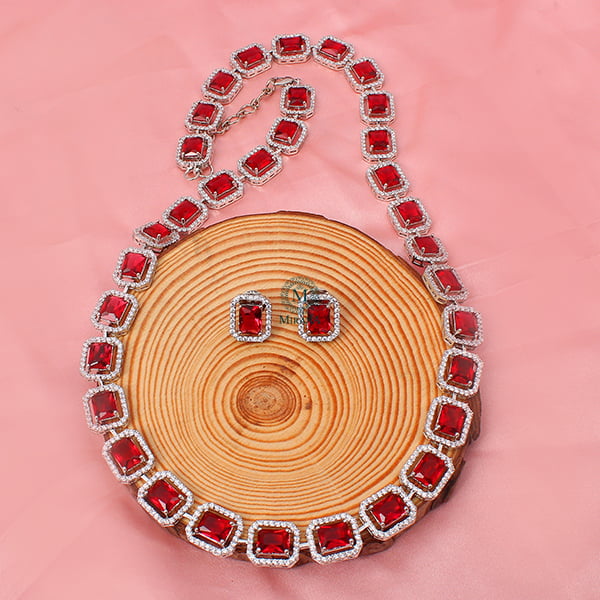 Octo Red Designer Long Necklace Set