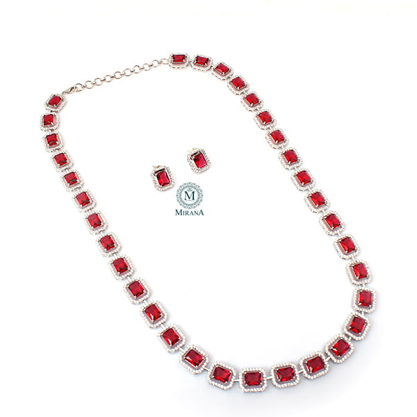 Octo Red Designer Long Necklace Set