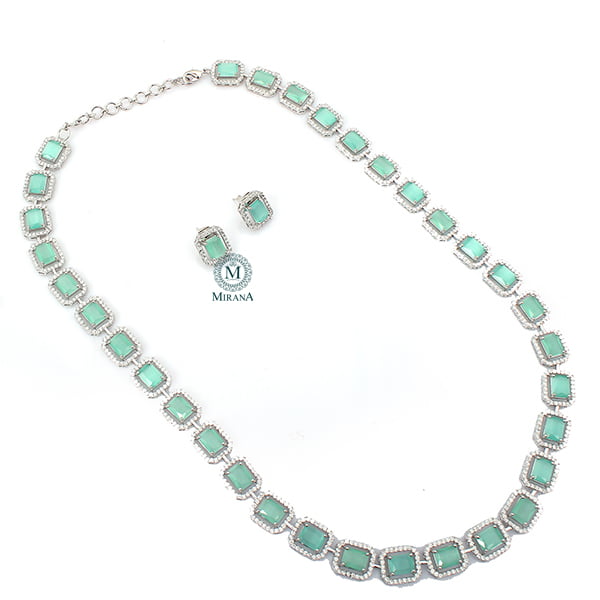 Octo Pastel Green Designer Long Necklace Set