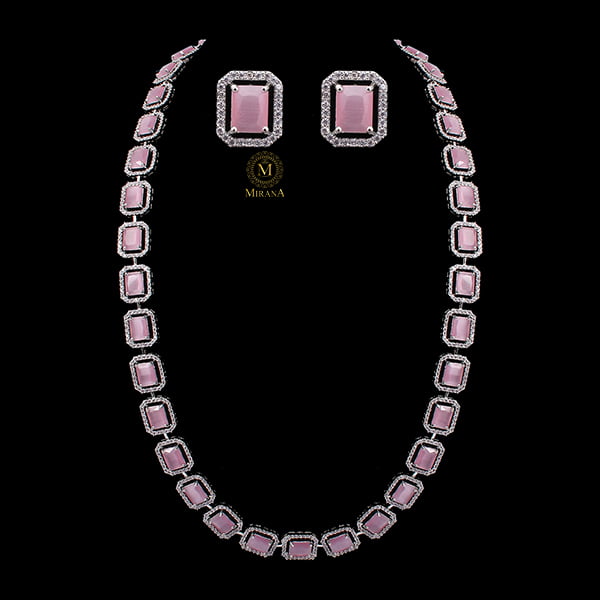 Octo Pastel Pink Designer Long Necklace Set