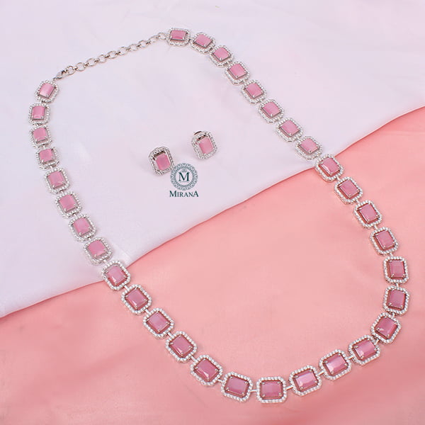 Octo Pastel Pink Designer Long Necklace Set