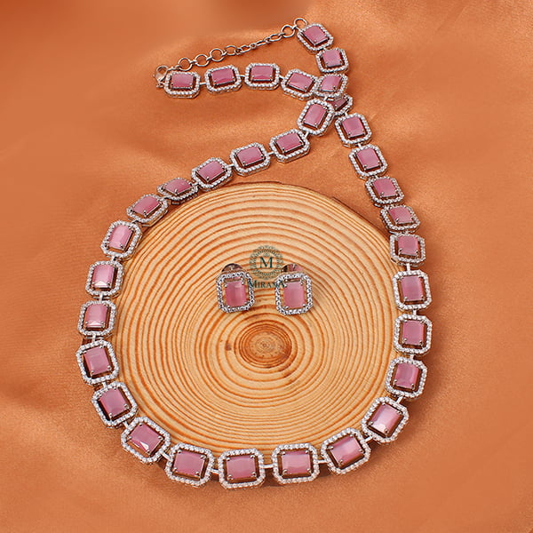 Octo Pastel Pink Designer Long Necklace Set