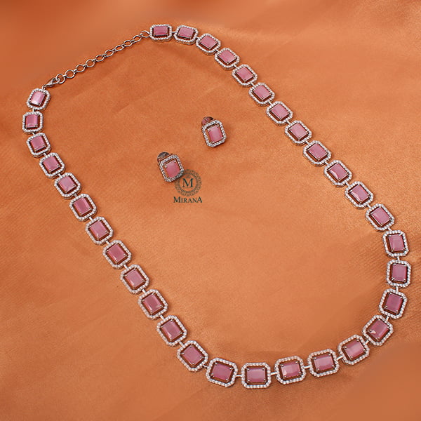 Octo Pastel Pink Designer Long Necklace Set