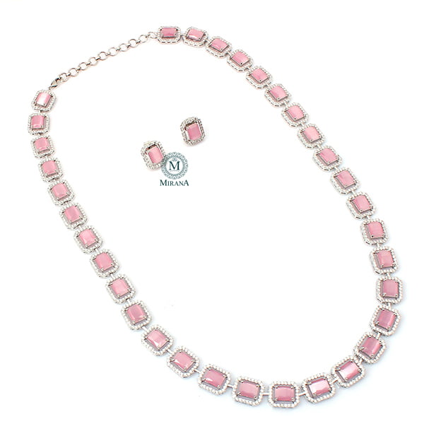 Octo Pastel Pink Designer Long Necklace Set