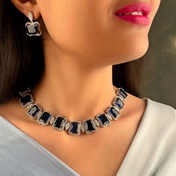 Gigi Sapphire Blue Designer Necklace Set