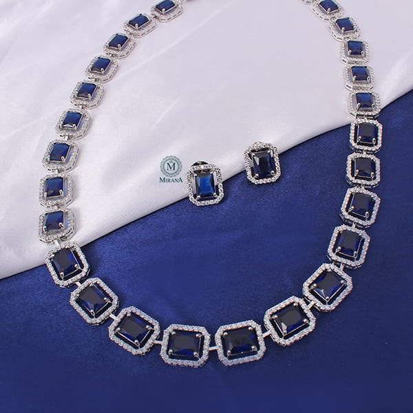 Octo Sapphire Blue Designer Long Necklace Set