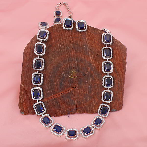 Octo Sapphire Blue Designer Long Necklace Set