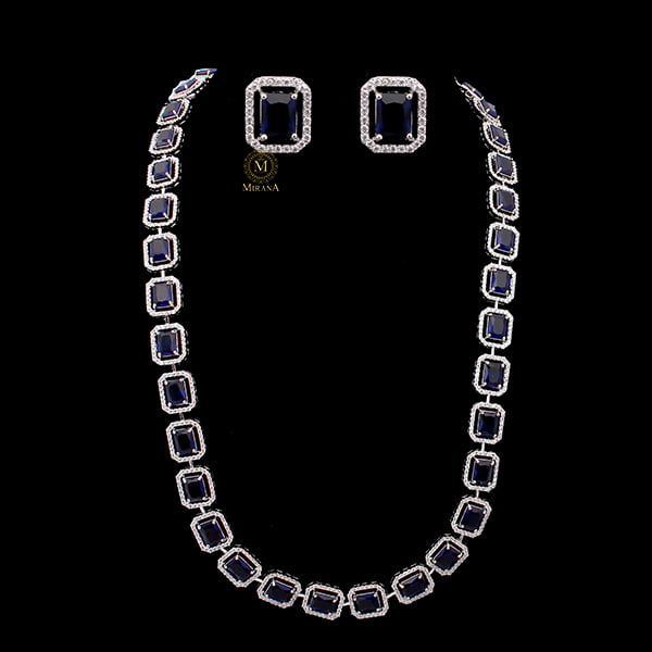 Octo Sapphire Blue Designer Long Necklace Set