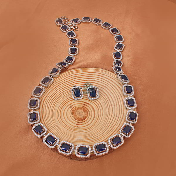 Octo Sapphire Blue Designer Long Necklace Set