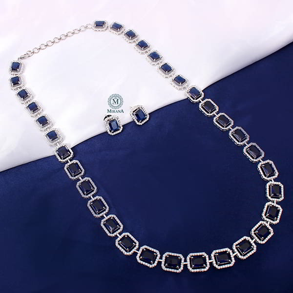 Octo Sapphire Blue Designer Long Necklace Set