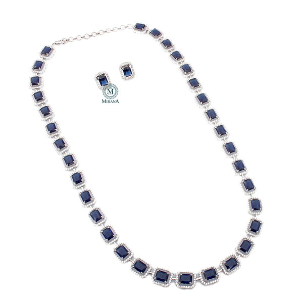 Octo Sapphire Blue Designer Long Necklace Set