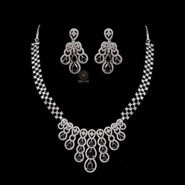 Daisy Black CZ Designer Necklace Set