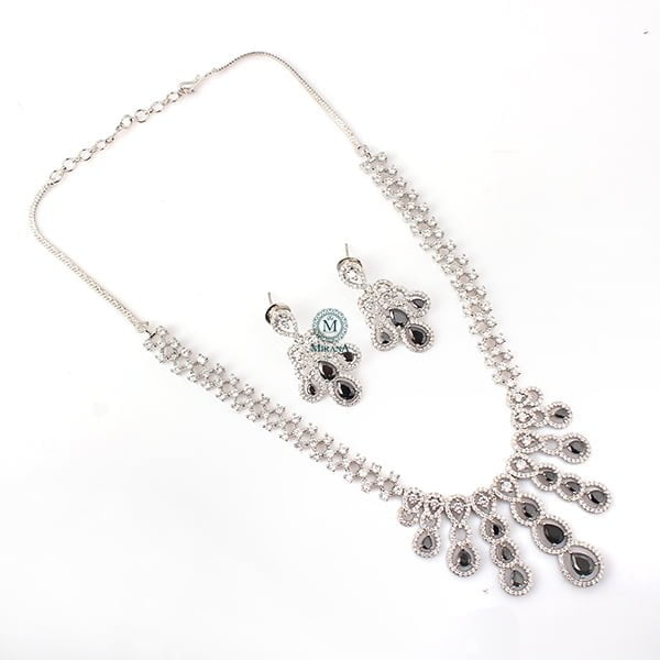 Daisy Black CZ Designer Necklace Set