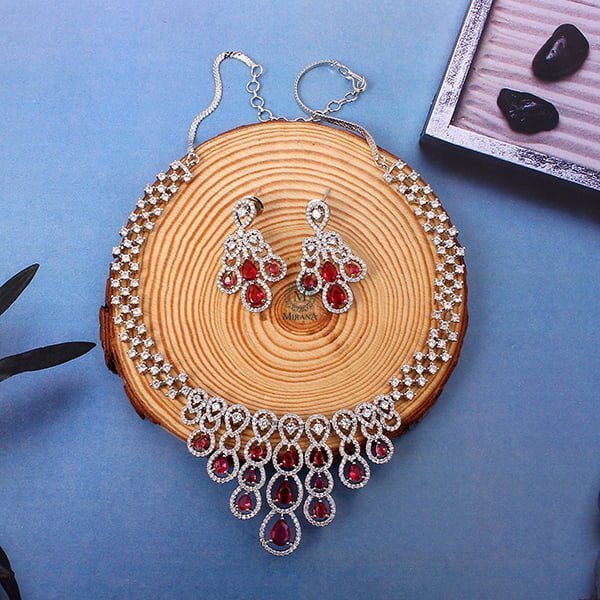 Daisy Red CZ Designer Necklace Set