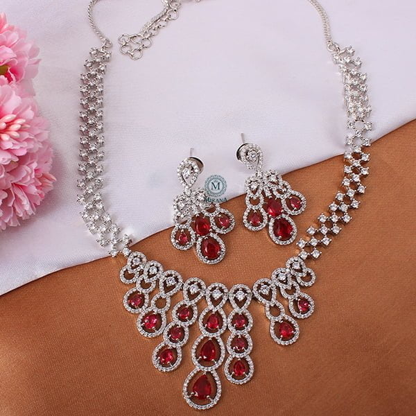 Daisy Red CZ Designer Necklace Set