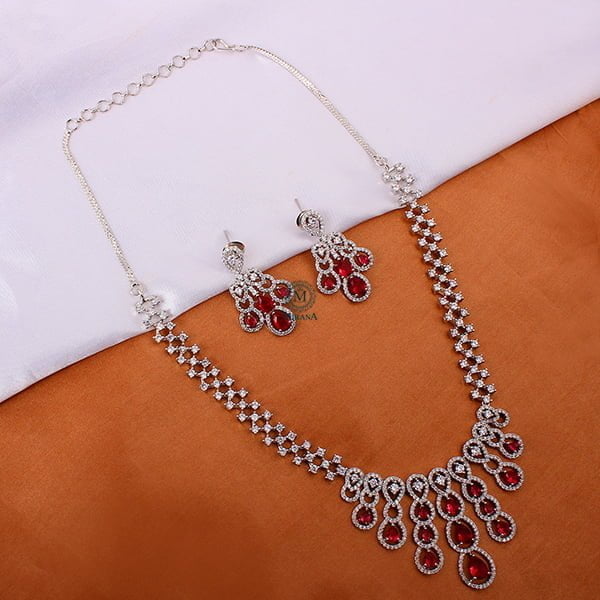 Daisy Red CZ Designer Necklace Set