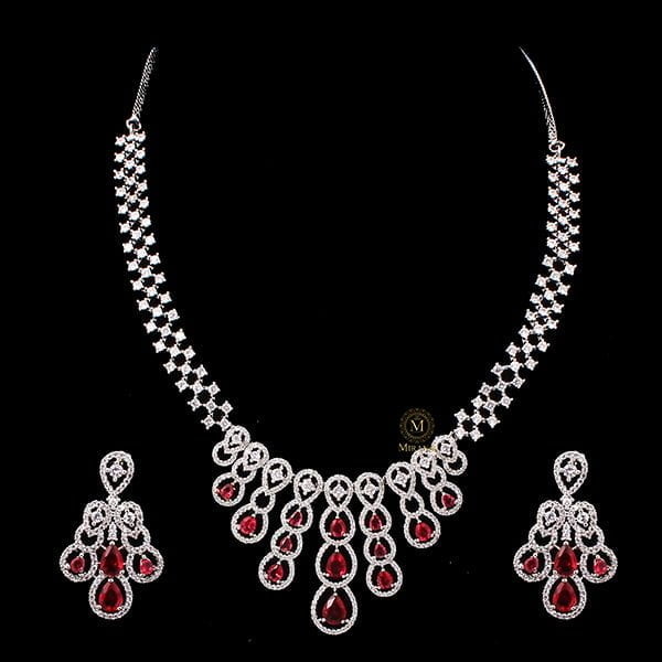 Daisy Red CZ Designer Necklace Set