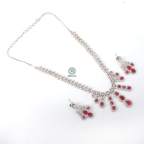 Daisy Red CZ Designer Necklace Set