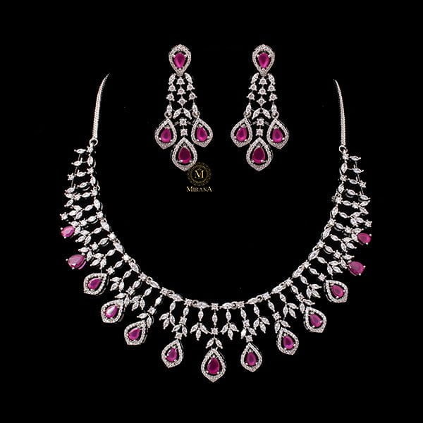 Gracy Ruby CZ Designer Necklace Set