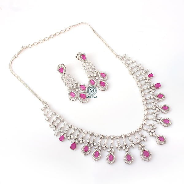 Gracy Ruby CZ Designer Necklace Set