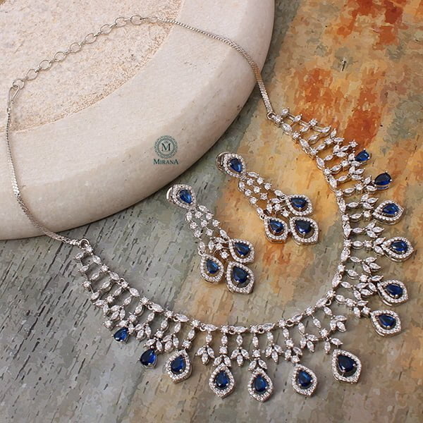 Gracy Sapphire Blue CZ Designer Necklace Set