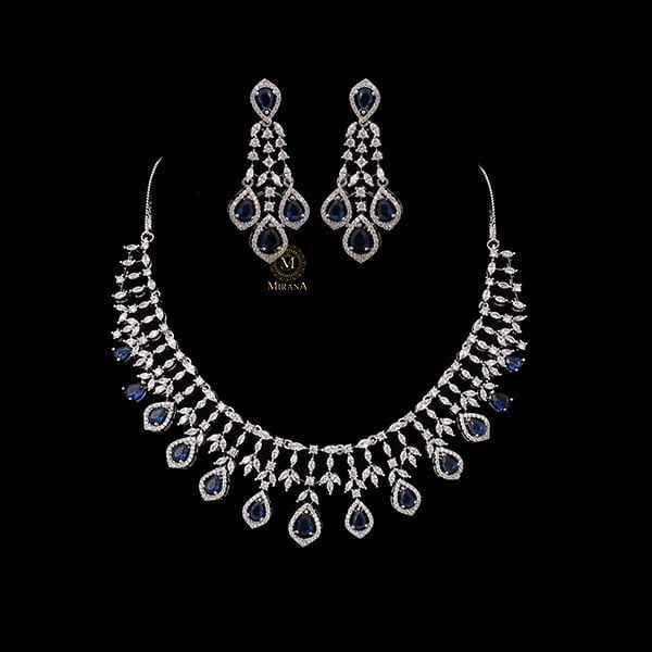 Gracy Sapphire Blue CZ Designer Necklace Set