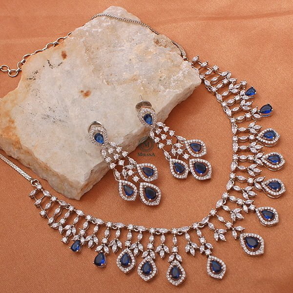 Gracy Sapphire Blue CZ Designer Necklace Set