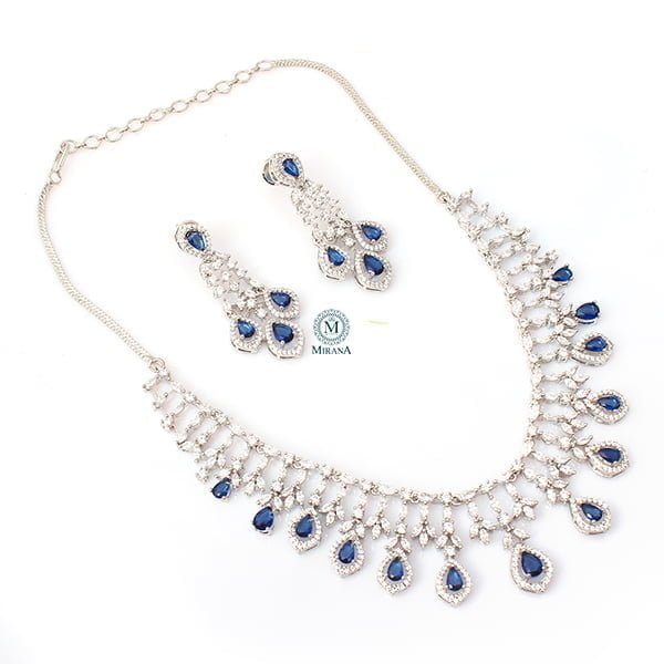 Gracy Sapphire Blue CZ Designer Necklace Set