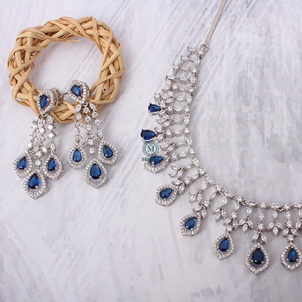 Gracy Sapphire Blue CZ Designer Necklace Set