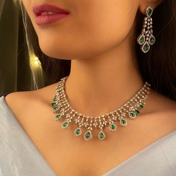 Gracy Emerald Green CZ Designer Necklace Set