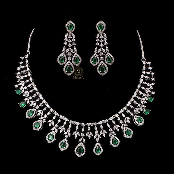 Gracy Emerald Green CZ Designer Necklace Set